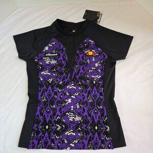 ELLESSE Women's Myrcella T-Shirt/Top Sz: S - Black/Purple/Silver